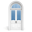 white wooden door with reflected glass sections,  isolated on wh