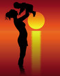 Silhouette of mother and child