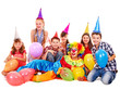 Birthday party group of teen with clown.