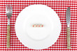 Food - lettering on white plate and nostalgic cutlery