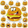 hamburger cartoon illustration with many expressions