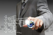 Businessman hand points the internet system chart