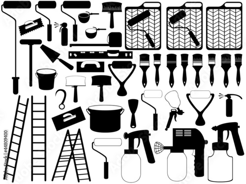 Vector: Illustration of different black painting tools Illustration of different black painting tools