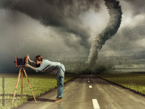 Illustration: photographer and tornado photographer and tornado