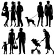 several people, city live - vector silhouettes