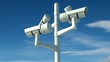 security cameras in motion under the clouds with green screen