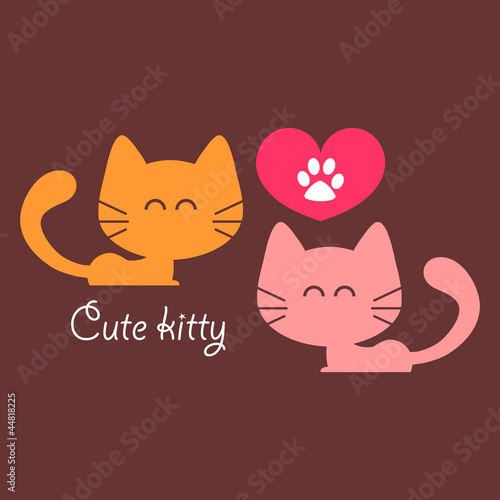 Vector: Cute couple of cats in love romantic card Cute couple of cats in love romantic card
