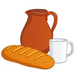 Vector: Earthenware with milk and long loaf Earthenware with milk and long loaf