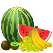 Illustration: still life fruits banana watermelon grape kiwi still life fruits banana watermelon grape kiwi