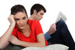 Young woman annoyed with her partner