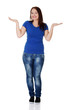 Photo: Casual woman presenting something on her heand Casual woman presenting something on her heand