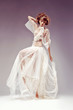 Romantic woman, white vintage dress, retro style, renaissance