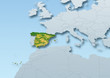 Spain surface, map, Western Europe, grey, blue, physical, political