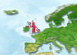 United Kingdom, U.K. Britain, flag, map, Western Europe, physical