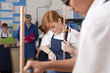 Photo: Students working with copper plumbing pipe in vocational classroom Students working with copper plumbing pipe in vocational classroom