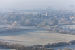 Field near small town in rolling countryside of Somerset, England