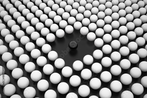 Illustration: Hole with Black Sphere between Array of White Spheres Hole with Black Sphere between Array of White Spheres