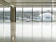 Airplane seen through window in airport terminal