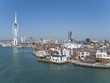 Cityscape of Portsmouth with modern spire in background