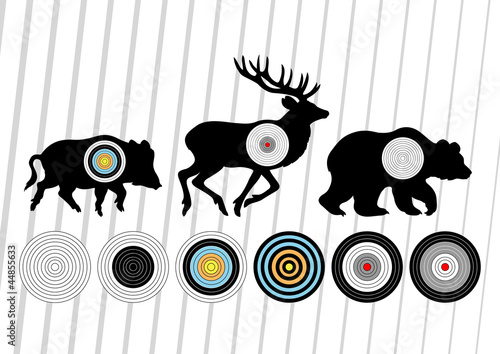 Vector: Shooting range wild boar, deer and bear hunting targets silhouet Shooting range wild boar, deer and bear hunting targets silhouet