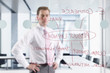 Photo: Businessman with hands on hips looking at flow chart on glass window in conference room Businessman with hands on hips looking at flow chart on glass window in conference room