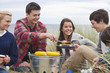 Teenage friends enjoying barbecue in grass