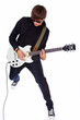 Portrait of young rocker posing in studio on white background in