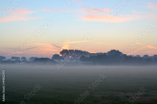 Photo: Morning mist at estate Duivenvoorde in The Netherlands. Morning mist at estate Duivenvoorde in The Netherlands.