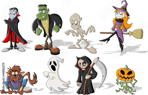 Vector: Funny cartoon classic halloween monster characters Funny cartoon classic halloween monster characters