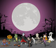 Vector: Halloween cemetery with full moon and monster characters Halloween cemetery with full moon and monster characters