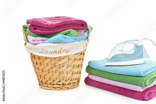 Photo: Laundry Basket and towels with iron on them Laundry Basket and towels with iron on them