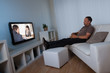 Photo: Man watching home movies Man watching home movies