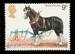 Mail stamp printed in the UK featuring a Shire Horse, circa 1978