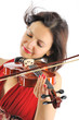 Beutiful musician playing violin isolated on white
