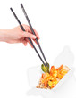 Chinese food  with hand and chopsticks