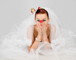 Foto: Portrait of young beautiful surprised bride Portrait of young beautiful surprised bride