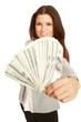 A young woman with dollars in her hands