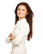 Portrait of beautiful business woman standing with folded arms
