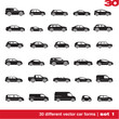 Cars icons set 1. 30 different vector car forms
