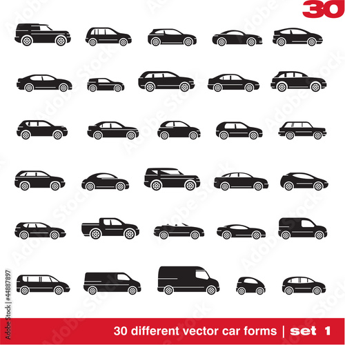 Vector: Cars icons set 1. 30 different vector car forms Cars icons set 1. 30 different vector car forms