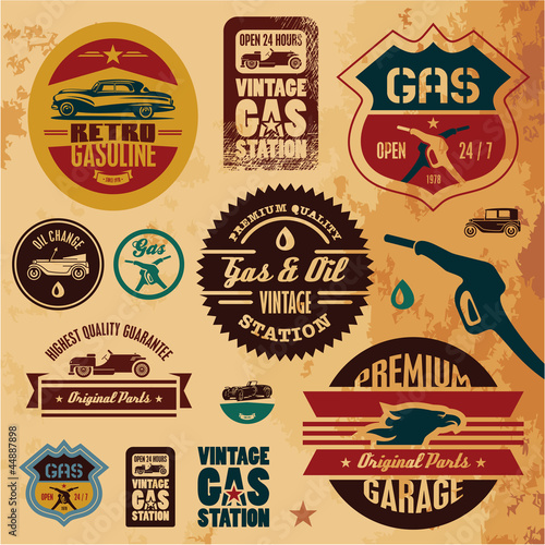 Vector: Vintage gasoline retro signs and labels. Gas station. Vintage gasoline retro signs and labels. Gas station.