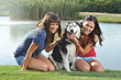 Photo: sisters and husky sisters and husky