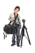 Little boy dressed as news camera man