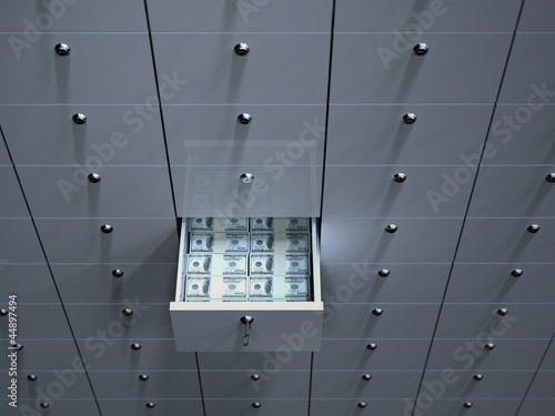 Illustration: Open cell with money in safety deposit box Open cell with money in safety deposit box