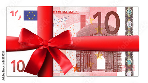 Illustration: 10 Euro Schein mit roter Schleife 10 Euro Schein mit roter Schleife