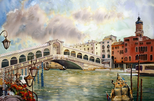 Obraz na płótnie A view of the canal with Rialto bridge, Venice