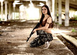 Photo: A military woman with an automatic rifle ak-74 A military woman with an automatic rifle ak-74