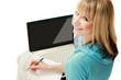 Photo: A young college girl studying, back-view A young college girl studying, back-view
