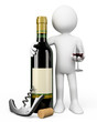 3D white people. Sommelier with a bottle of red wine
