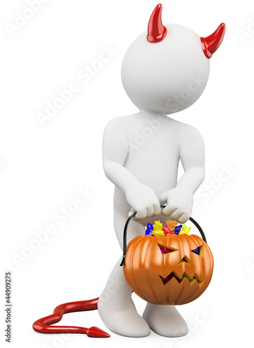 Illustration: 3D halloween white people. Child dressed as devil with a pumpkin 3D halloween white people. Child dressed as devil with a pumpkin